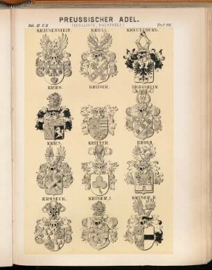 Taf. 101. Krausenstein. - Krell. - Kreutzburg. - Krieg. - Krieger. - Kriegsheim. - Kries. - Kritter. - Krogh. - Kroseck. - Krüger. I. - Krüger. II.