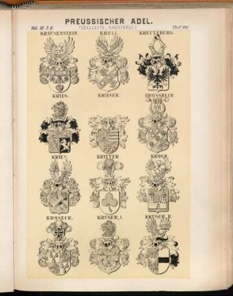 Taf. 101. Krausenstein. - Krell. - Kreutzburg. - Krieg. - Krieger. - Kriegsheim. - Kries. - Kritter. - Krogh. - Kroseck. - Krüger. I. - Krüger. II.