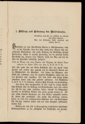 1. Stiftung und Erbauung des Waisenhauses