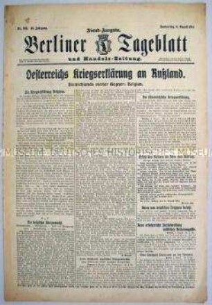 Berliner Tageblatt zur Kriegserklärung Österreichs an Russland