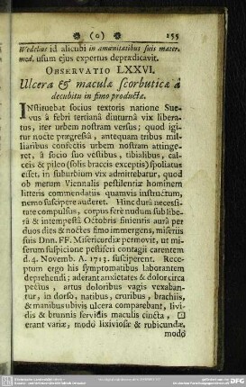 Observatio LXXVI. Ulcera & maculae scorbuticae a decubitu in fimo productae