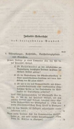 Inhalts-Uebersicht des dreizehnten Bandes