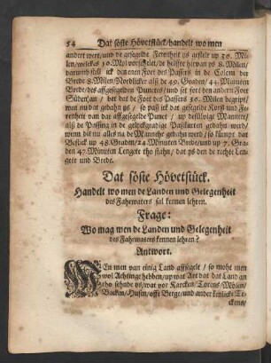 Dat söste Hövetstück. Handelt wo men de Landen und Gelegenheit des Fahrwaters sal kennen lehren.