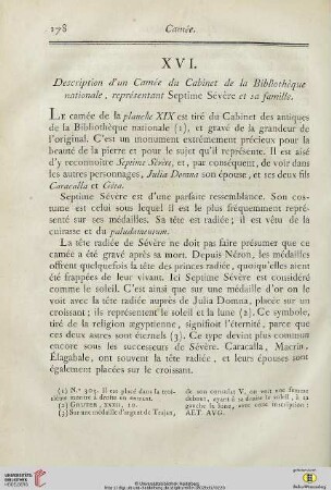 XVI. Description d’un Camée du Cabinet de la Bibliothèque nationale,représentant Septime Sévère et sa famille