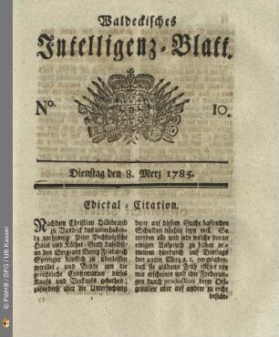 No. 10, Dienstag den 8. Merz 1785