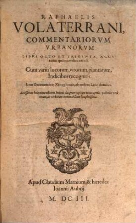 Commentariorum urbanorum octo et triginta libri