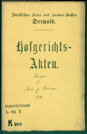 Krüger, Konrad zu Donop gegen Meier zu Biesen und Oberbarkhausen - Schuldforderung