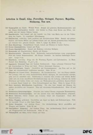 Arbeiten in Email, Glas, Porzellan, Steingut, Fayence, Majolika, Steinzeug, Ton usw. (Nr. 308-466)