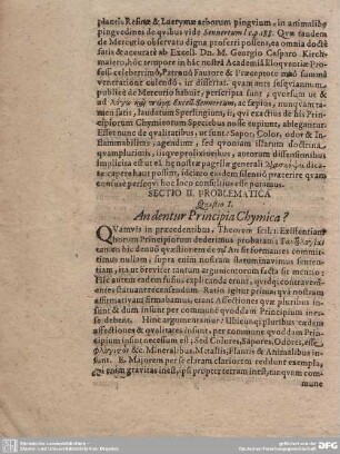Quaestio I. An dentur Principia Chymica?