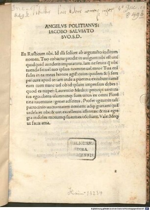 Silva cui titulus Rusticus : mit Widmungsbrief an Jacobus Salviatus