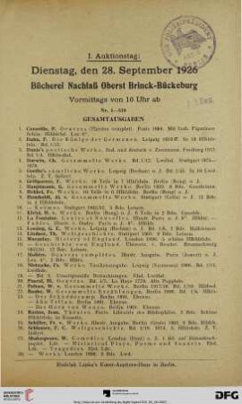 Bücherei Nachlaß Oberst Brinck-Bückeburg (Nr. 1-524)