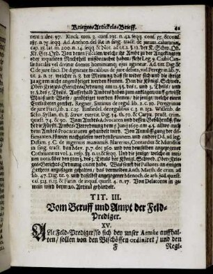 Tit. III. Vom Beruff und Ampt der Feldprediger.