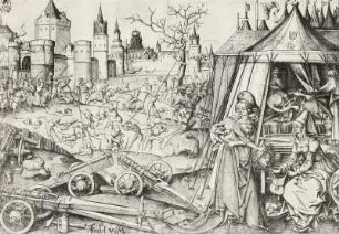 Judith mit dem Haupte des Holofernes und der Kampf gegen die belagernden Assyrer