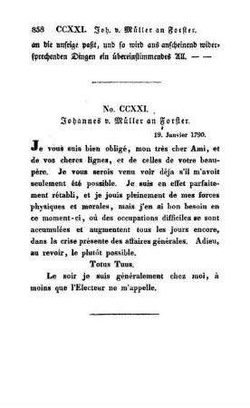 No. CCXXI. Johannes v. Müller an Forster