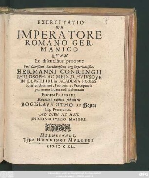 Exercitatio De Imperatore Romano Germanico