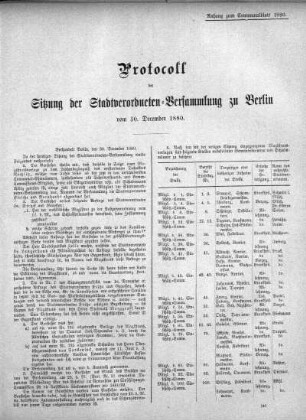Protokoll der Sitzung der Stadtverordneten-Versammlung zu Berlin vom 30. December 1880