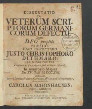 Dissertatio De Veterum Scriptorum Germanicorum Defectu