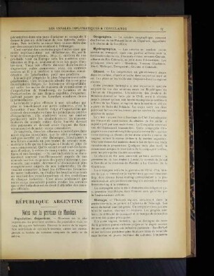 République Argentine Notes sur la province de Mendoza