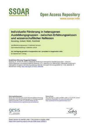 Individuelle Förderung in heterogenen Ausbildungsgruppen - zwischen Erfahrungswissen und wissenschaftlicher Reflexion