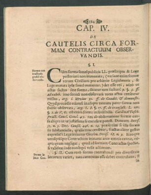 Cap. IV. De Cautelis Circa Fornam Contractuum Observandis.