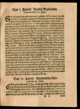 Das I. Capitel/ Von den Regierenden Planeten dises 82. Jars.