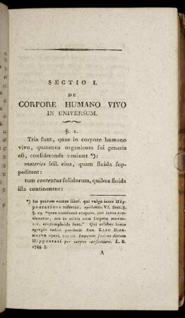 Sectio I. De Corpore Humano Vivo in universum