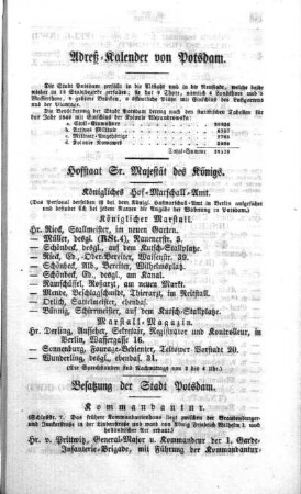 Adreß-Kalender von Potsdam
