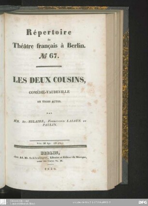 Les deux cousins : comédie-vaudeville en trois actes