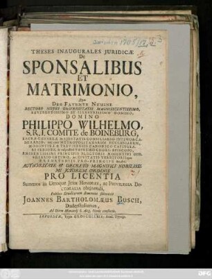Theses Inaugurales Juridicæ De Sponsalibus Et Matrimonio
