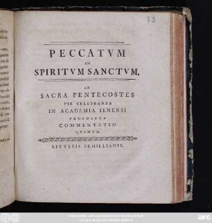 5: Peccatvm In Spiritvm Sanctvm : Ad Sacra Pentecostes Pie Celebranda In Academia Ienensi Proposita Commentatio ...