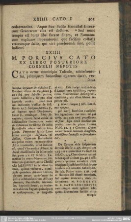 XXIIII M. Porcius Cato Ex Libro Posteriore Cornelii Nepotis