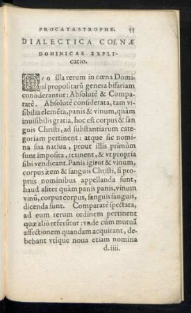 Dialectica Coenae Dominicae Explicatio.