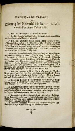 Anweisung an den Buchbinder.
