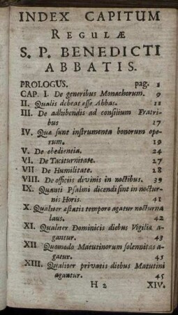 Index Capitum Regulæ S. P. Benedicti Abbatis.