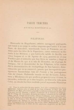 Parte tercera. Resena histórica