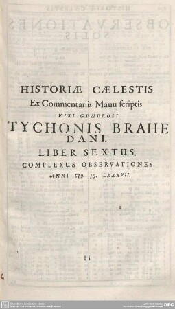 HISTORIAE CAELESTIS ... LIBER SEXTUS ...