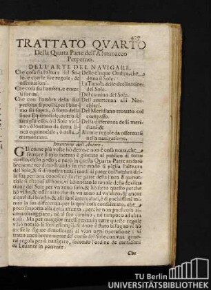 Trattato Qvarto Della Quarta Parte dell'Almanacco Perpetuo. Dell'Arte Del Navigare.