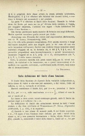 Sulla definizione del limite d'una funzione.