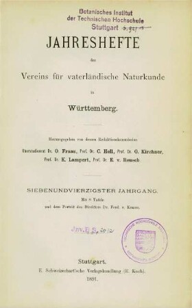 Bd. 47, 1891: Jahreshefte des Vereins für Vaterländische Naturkunde in Württemberg : zugl. Jahrbuch d. Staatlichen Museums für Naturkunde in Stuttgart