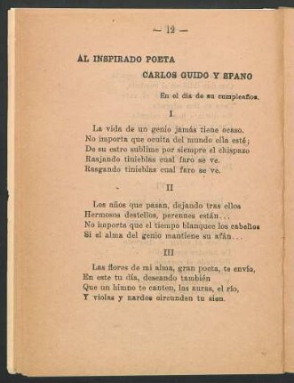 Al inspirado poeta Carlos Guido y Spano