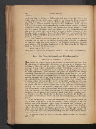 Zum ersten Jahrzehntabschluß und Redaktionswechsel