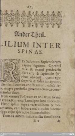 Ander Theil. LILIUM INTER SPINAS.
