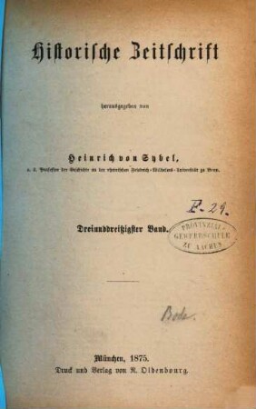 Historische Zeitschrift : HZ. 33. 1875