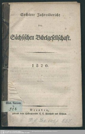 6.1820: Jahresbericht der Sächsischen Bibel-Gesellschaft
