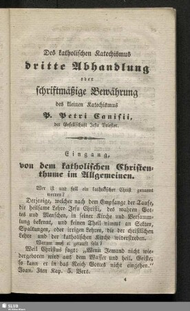 Des katholischen Katechismus dritte Abhandlung oder schriftmäßige Bewährung des kleinen Katechismus