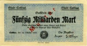 Cottbus, Stadt: 50 Milliarden Mark 1923