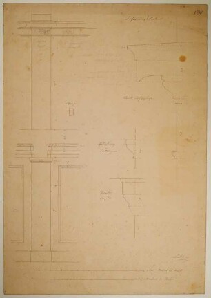 Entwurfszeichnungen für verschiedene Architektureinzelteile