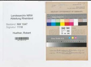 Entnazifizierung Robert Huefner , geb. 01.10.1894 (Lehrer)