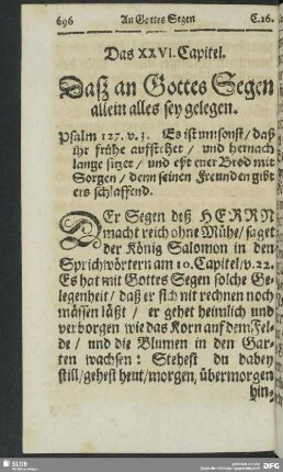 Das XXVI. Capitel. Daß an Gottes Segen allein alles sey gelegen