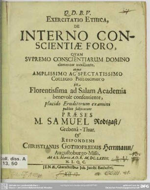 Exercitatio ethica de interno conscientiae foro